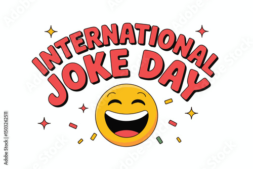 Happy international joke day illustration featuring a smiling emoji and festive design