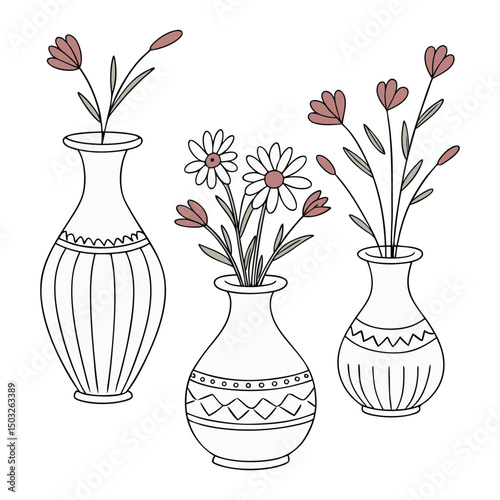 A set of Clay Flower Vases white clean background