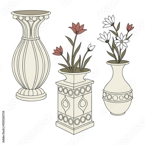 A set of Clay Flower Vases white clean background
