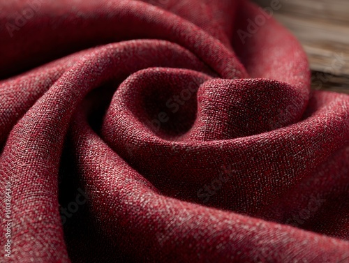 Red Linen Fabric Texture: Luxurious, richly colored red linen fabric with subtle texture, displayed in soft folds and curves. perfect for fashion, design, and textile projects.