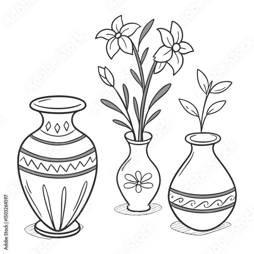 A set of Clay Flower Vases white clean background