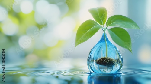 An inspiring water drop cradling a plant seedling showcasing the beauty of nature in a unique and artistic way