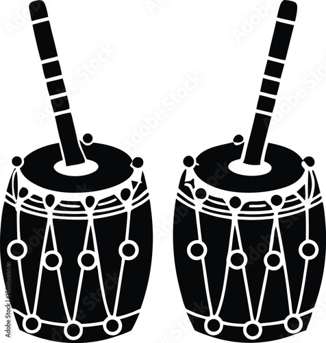 Pair of Traditional Indian Dhol Drums Musical Instruments