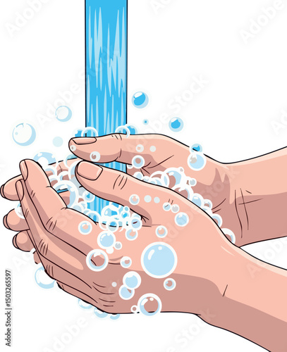 Hand Washing with Soap and Water Hygiene Practice for Cleanliness and Health Vector Illustration 