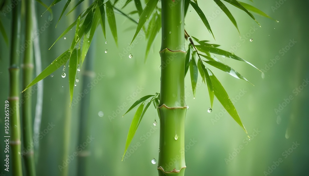 Fototapeta premium Beautiful shot of green bamboo stalks with water drops, evoking a sense of peace.