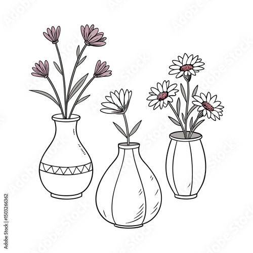 A set of Clay Flower Vases white clean background
