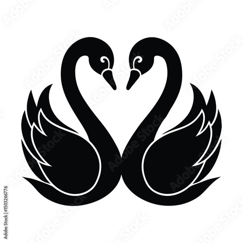 Flat and Minimal two swans in love romantic silhouette icon vector illustration