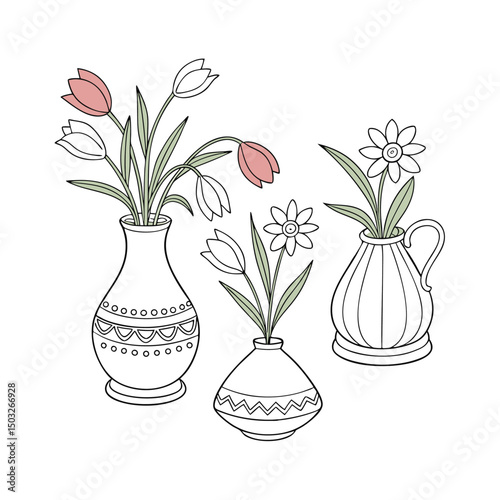 A set of Clay Flower Vases white clean background