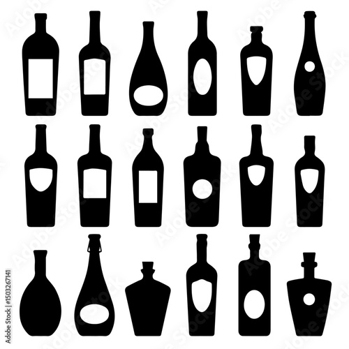 Silhouettes of various beer bottles, cans, and mugs arranged in rows on a white background, showcasing a diverse collection of drink containers in a minimal, graphic style.
