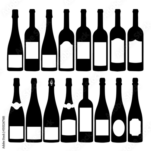 Silhouettes of various beer bottles, cans, and mugs arranged in rows on a white background, showcasing a diverse collection of drink containers in a minimal, graphic style.