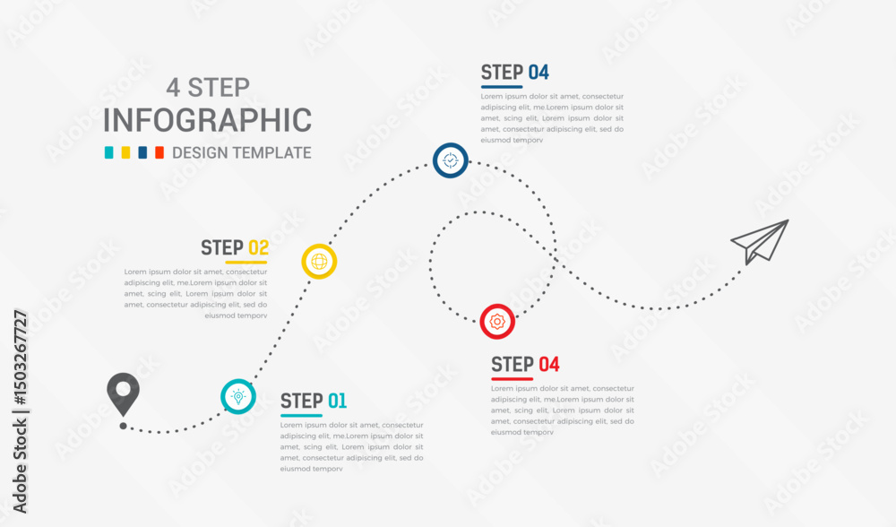 Obraz premium Four Step Infographic element design Vector template for presentation. process diagram and presentations step, workflow layout, banner, flow chart, info graphic vector illustration.