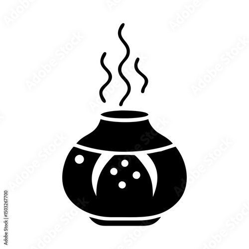 Stylized incense burner or pot with aroma, isolated simple vector graphics