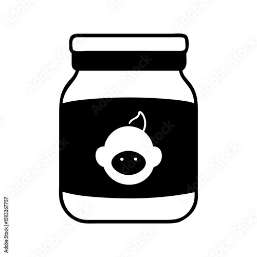 Black and white baby food jar with cute baby face design