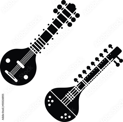 Indian Classical Instruments Sitar and Sarod Silhouettes