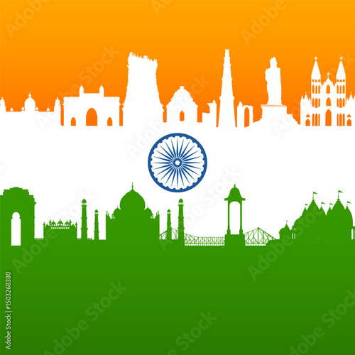 Famous Indian monument and Landmark for Happy Independence Day of India