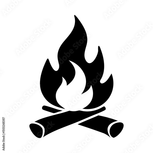 Simple icon of a campfire with burning logs and glowing flames