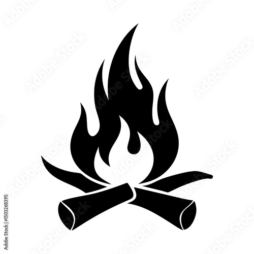 Graphic depiction of a roaring campfire with wood logs and tall flames