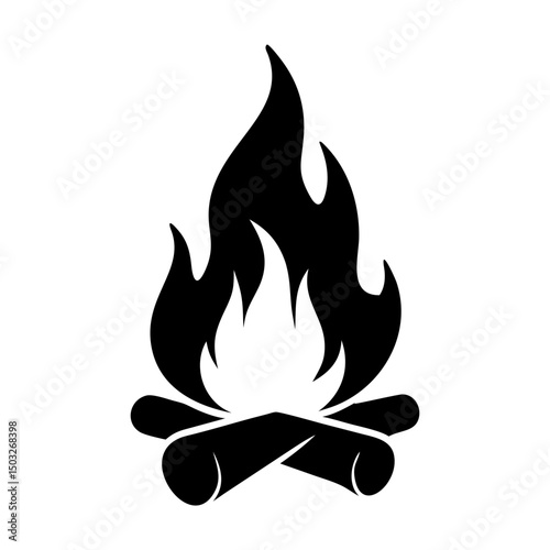 Simple and stylized black and white image of a campfire illustration
