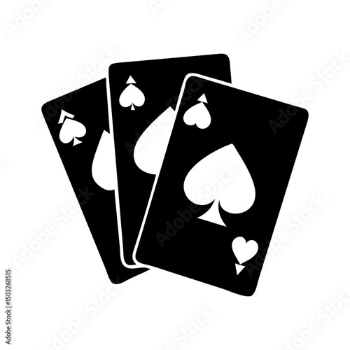 Three spade playing cards creating a minimalistic poker game concept in black