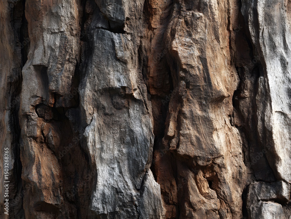 Textured Bark's Embrace: A close-up of rugged tree bark, the image offers a captivating display of nature's artistry, showcasing intricate patterns and textures, rendered in earthy tones. Textured Bark's Embrace: A close-up of rugged tree bark, the image offers a captivating display of nature's artistry, showcasing intricate patterns and textures, rendered in earthy tones.