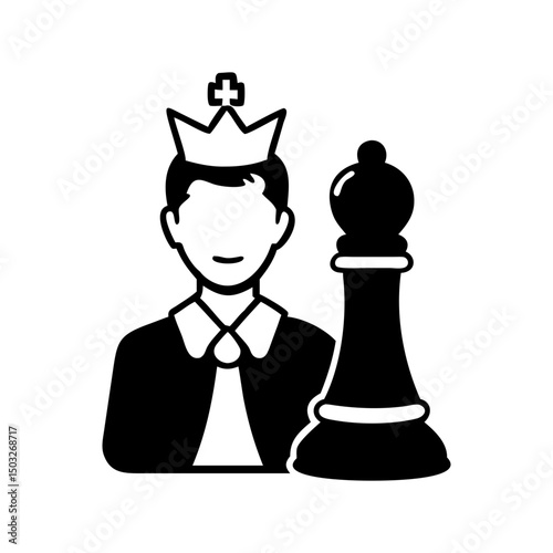 Chess King with Bishop Strategizing Game Plan for Winning the Match