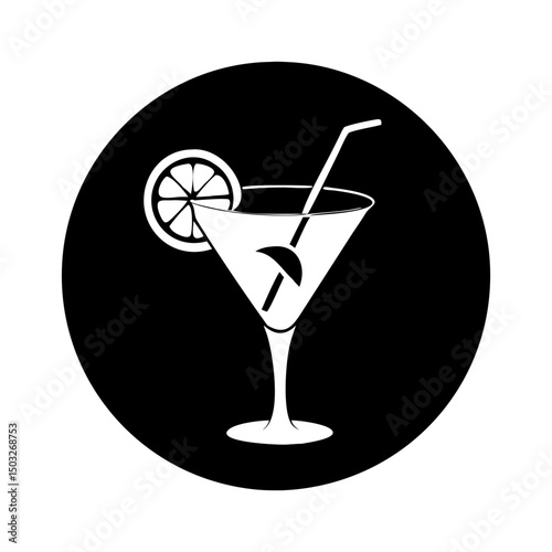 Elegant black and white cocktail design featuring lemon and straw elements