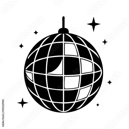 Retro disco ball with shining stars creates a party celebration icon