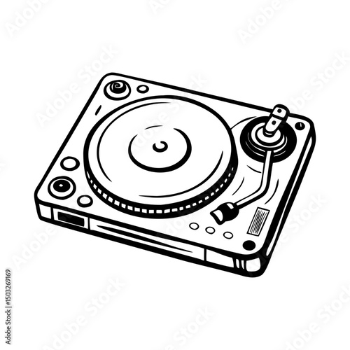 Vintage turntable illustration perfect for a vinyl record store or music club