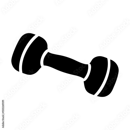 Black dumbbell illustration represents strength training and fitness exercises equipment