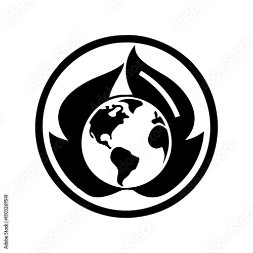 Symbolic globe with leaves in a circular frame, representing environmentalism