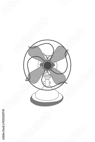 Black and white line art Old fan drawing