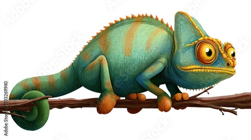Cartoon Chameleon on Branch