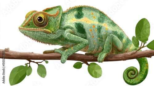 Detailed illustration of a chameleon perched on a branch (1)