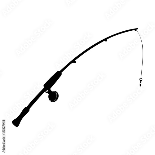 Silhouette of a fishing rod poised for angling, ready to catch fish