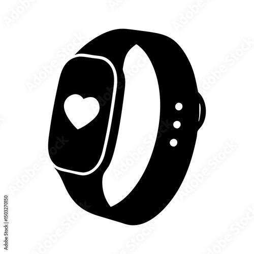 Black and white silhouette of a fitness tracker with heart rate monitor