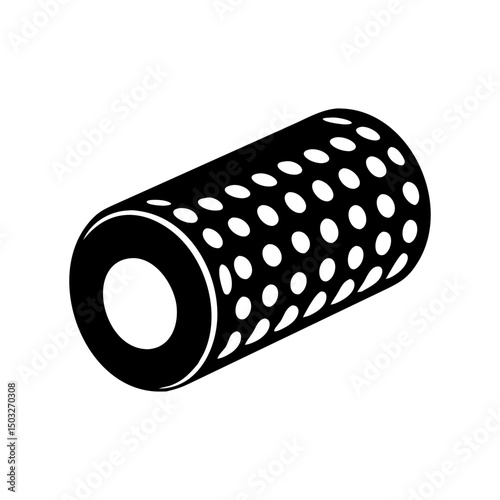 Black foam roller with circular cutouts for muscle recovery and massage