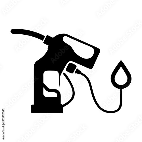Black silhouette of a fuel pump nozzle with a connected gasoline drop
