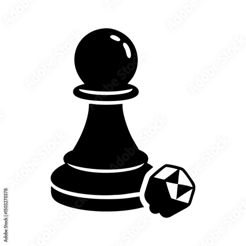 A stylized illustration of a pawn chess piece next to a crystal