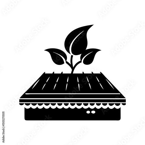 Stylized plant in a garden bed with protective grating design vector