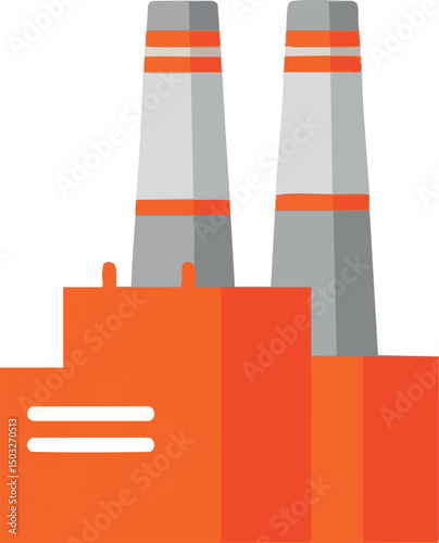 Industrial factory building with twin chimneys orange and grey vector illustration 