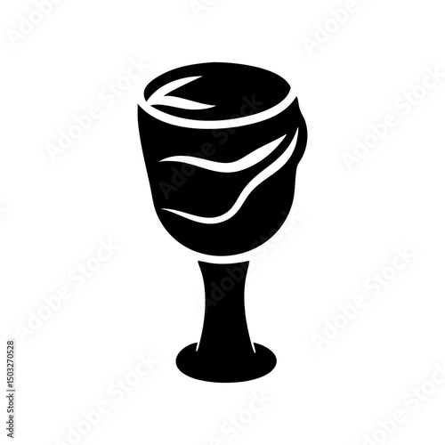 Stylized wine glass or goblet illustration in black and white design