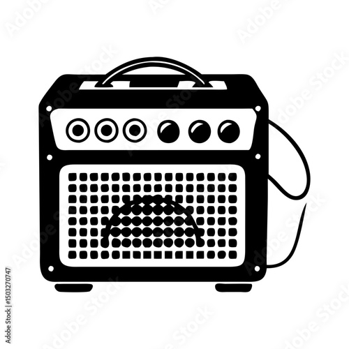 Iconic vintage guitar amplifier illustration in black and white style with handle