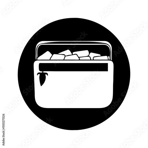 Icon of cooler filled with ice in black and white style design