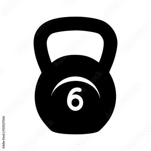 Black silhouette kettlebell with white number six symbol for fitness training
