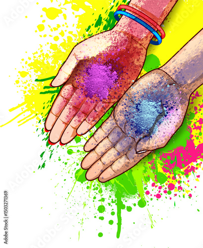 Hand holding colorful gulaal (powder color) for Happy Holi