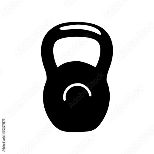 Isolated black kettlebell silhouette against a white background for exercise