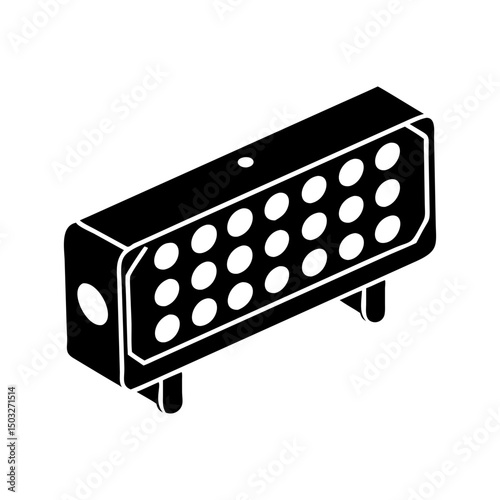 Isometric black and white LED light bar with multiple diodes