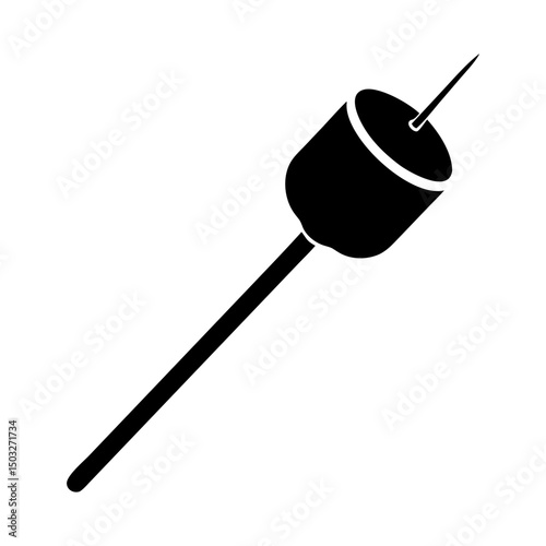 Simple black and white illustration of a marshmallow on a roasting stick