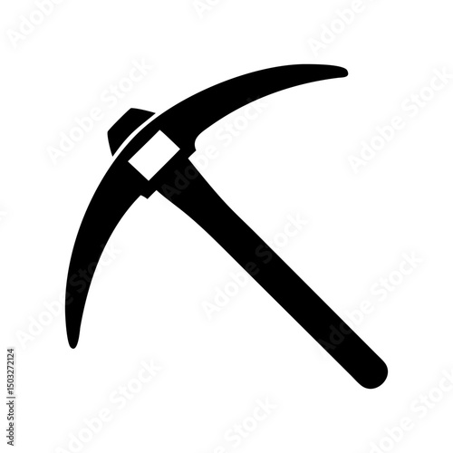 A simplified black silhouette of a pickaxe tool, suitable for mining