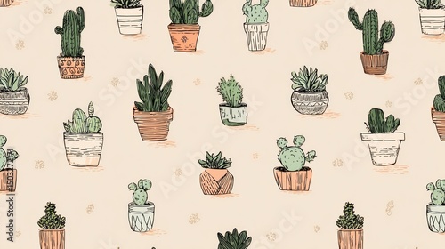 Cute potted succulents and cacti pattern